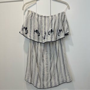Express Strapless White and Navy Embroidered Dress Size XS